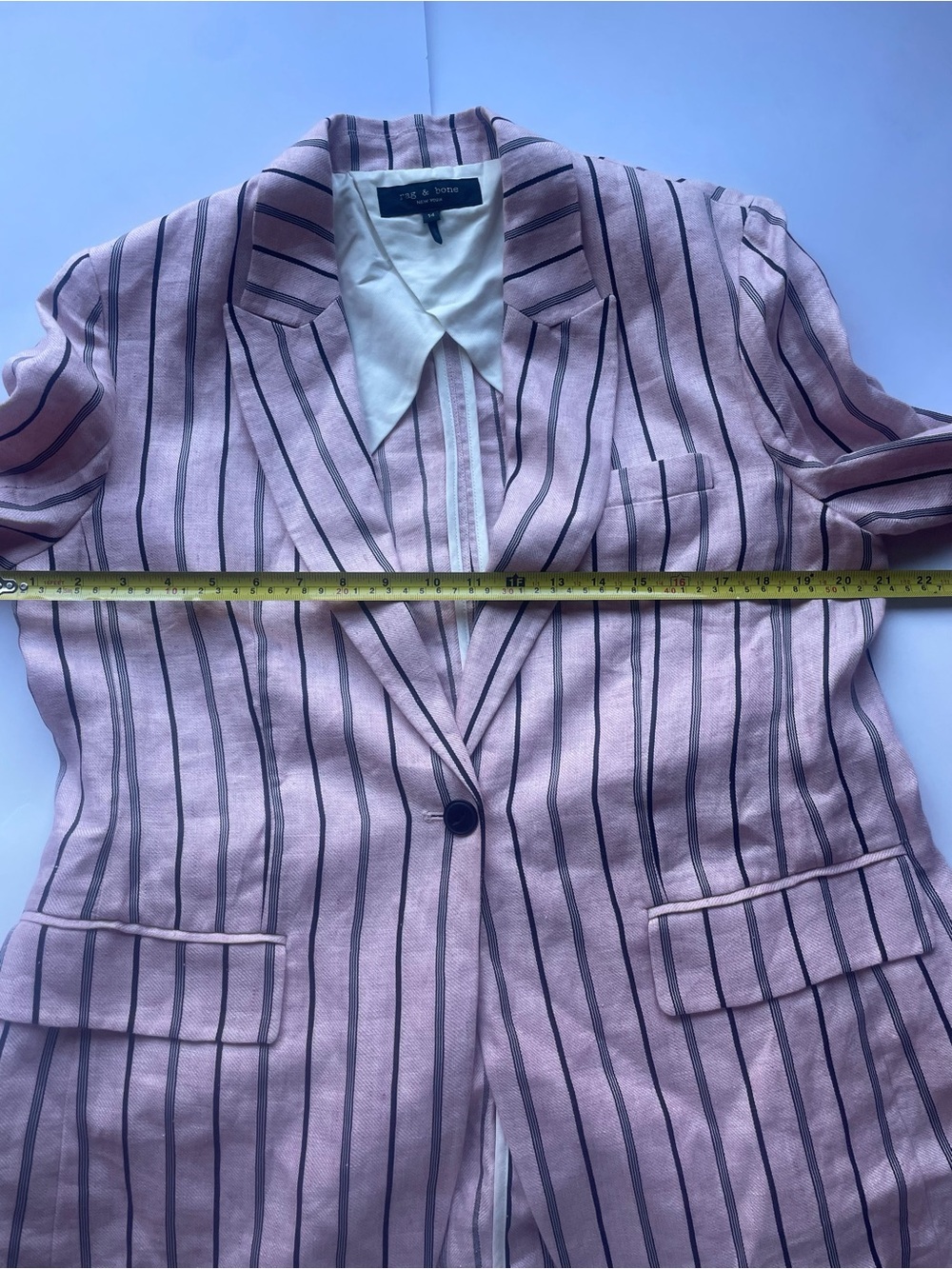 Rag & Bone Claudia Pink Black Striped Linen Blazer Size 14 - Picture 5 of 9